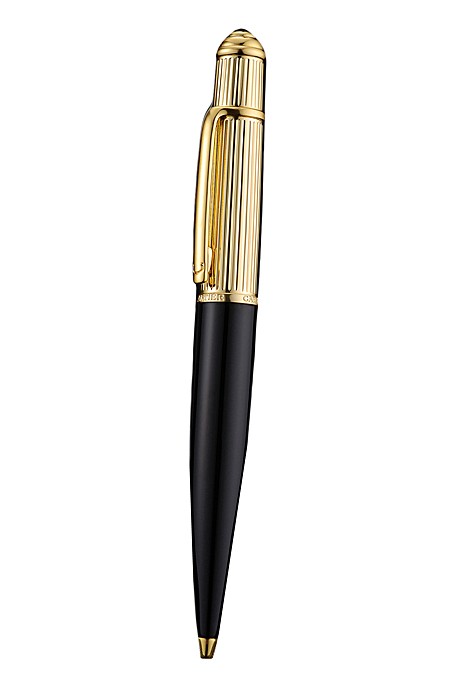 Cartier Gold Rimmed Gold Grooved Upper Body Black Ballpoint Pen  622765
