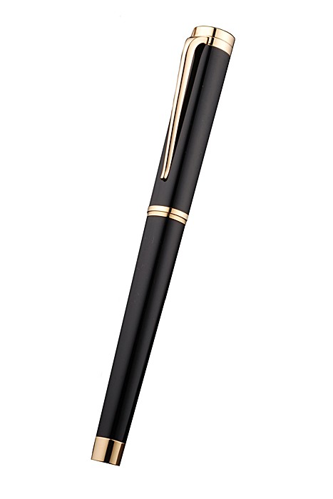 Bvlgari Gold Rimmed Black Ballpoint Pen With Bvlgari Engraved Cap