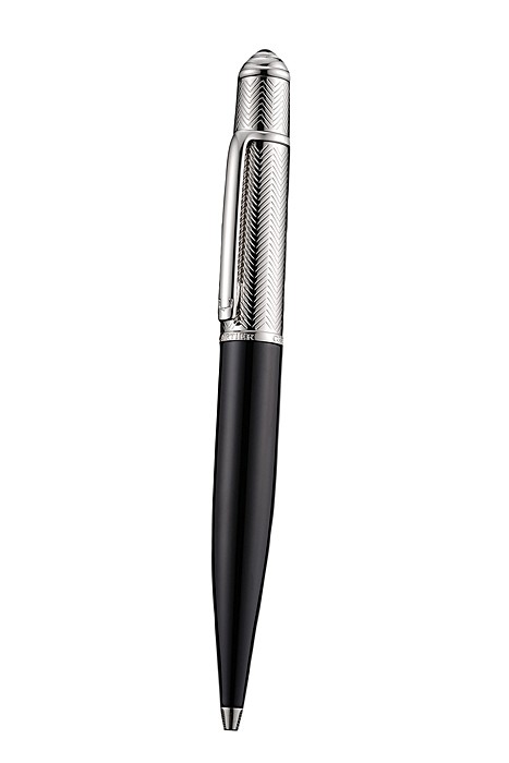 Cartier Silver Rimmed Silver Wave Pattern Upper Body Black Ballpoint Pen  622768