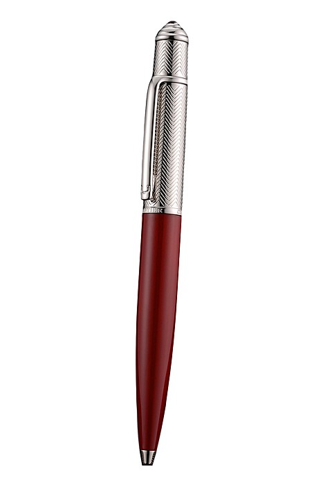 Cartier Silver Rimmed Silver Wave Pattern Upper Body Red Ballpoint Pen  622769