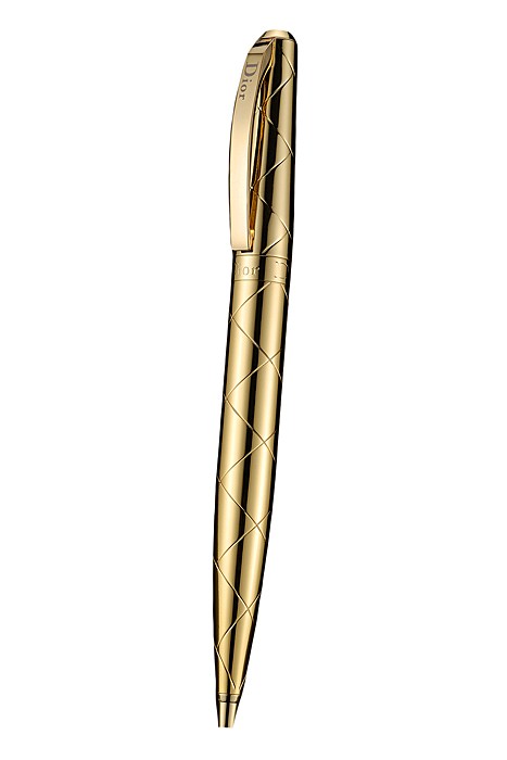 Christian Dior Pattern Grooved Gold Ballpoint Pen  622743