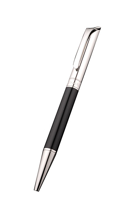 Bvlgari Slim Silver Tipped Black Ballpoint Pen With Bvlgari Engaved Silver Back