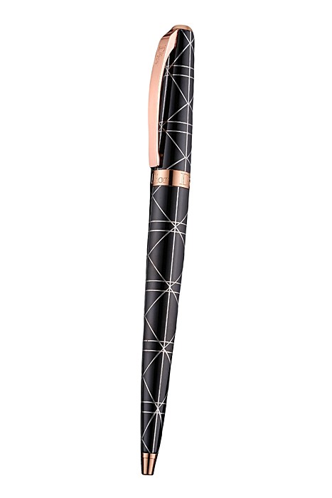 Christian Dior Gold Rimmed Silver Pattern Black Ballpoint Pen  622733