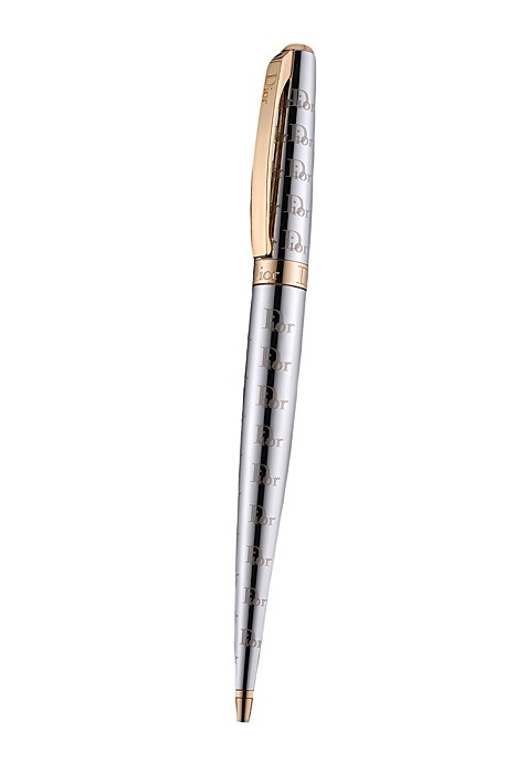 Christian Dior Gold Rimmed Fully Monogramed Silver Ballpoint Pen  622738