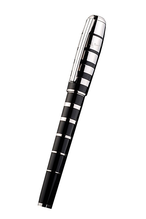 MontBlanc Silver Ring Pattern Black Enamel Ballpoint Pen With MB Engraved Cap
