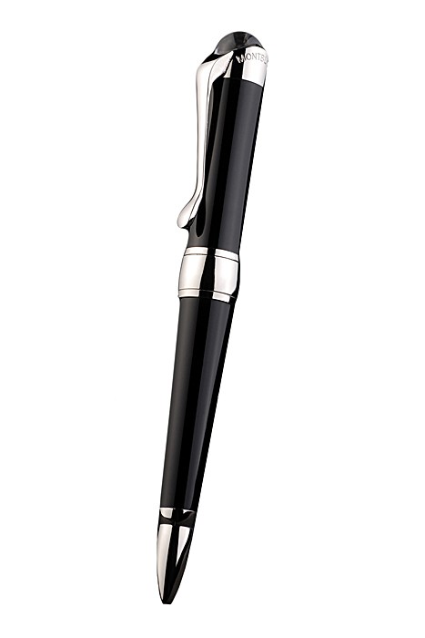 MontBlanc Silver Tipped And Trimmed Black Enamel Ballpoint Pen With MB Engraving