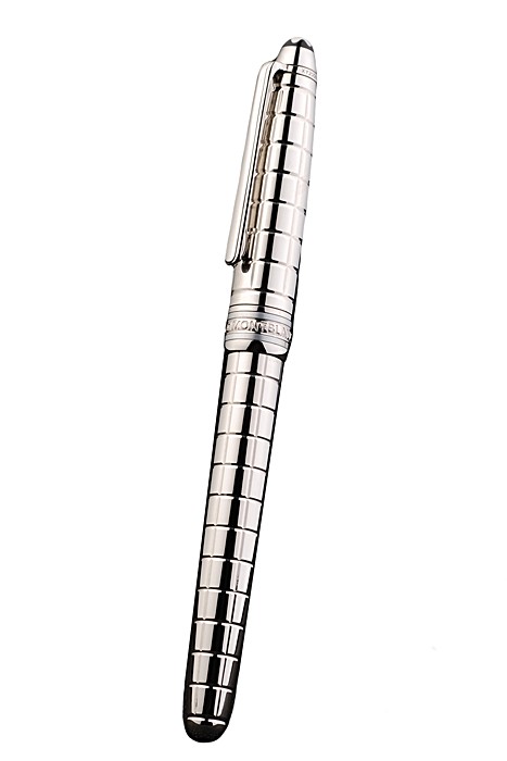 MontBlanc Silver Vertical Grooved Cutwork Slim Ballpoint Pen With MB Engraved Cap