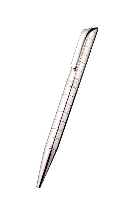 Bvlgari Slim Tip Vertical Grooved Cutwork Pattern Silver Ballpoint Pen With Bvlgari Engraving