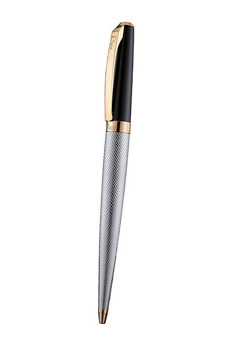 Christian Dior Gold Rimmed Silver Embossed Lower Body Black Ballpoint Pen  622726