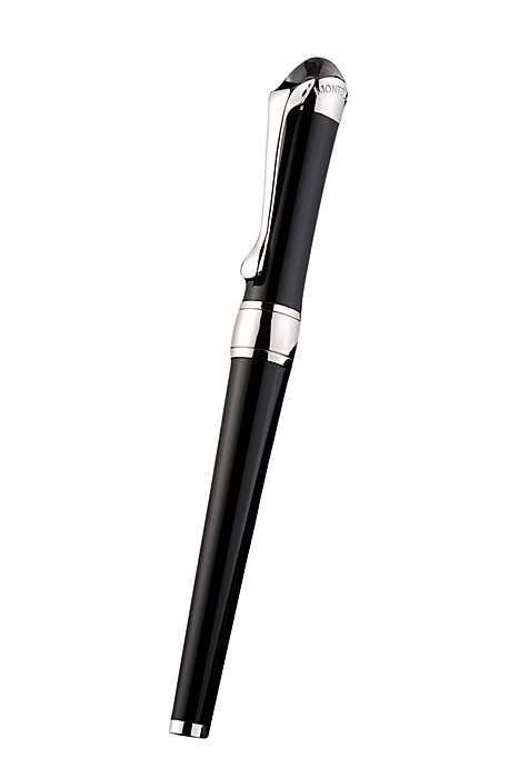 MontBlanc Silver Trimmed Black Ballpoint Pen With Rounded Tip Cap