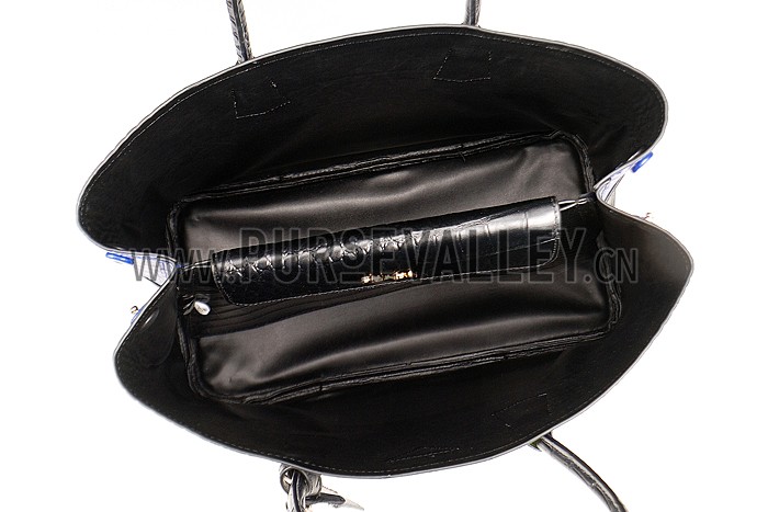 Prada Saffiano Crocodile Leather Black And Blue Bag