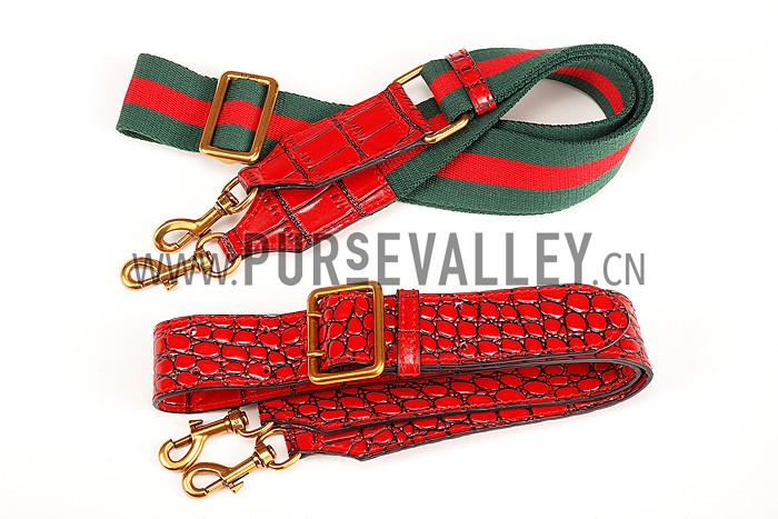 Gucci Lady Web Medium Shoulder Bag Crocodile Leather Red