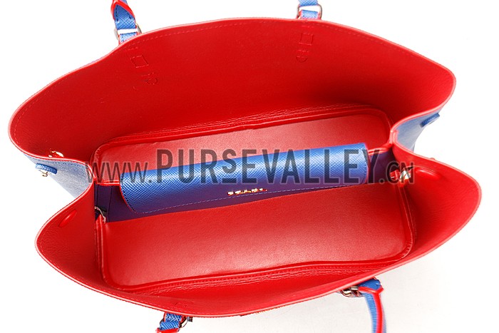 Prada Saffiano Double Tote Blue