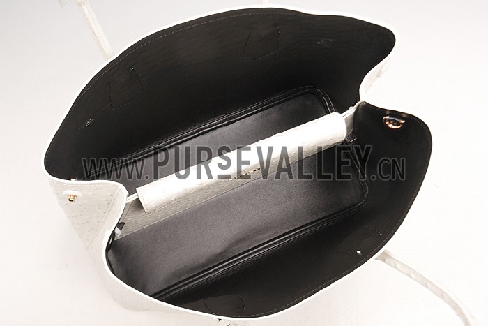 Prada Double Tote Ostrich Leather Bag White