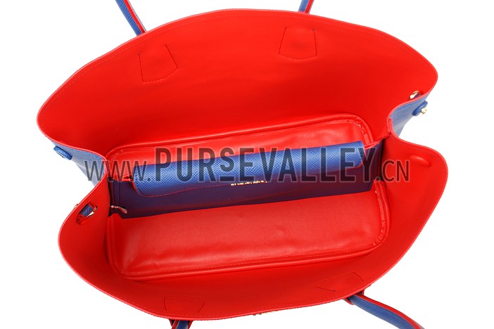 Prada Saffiano Double Tote Blue