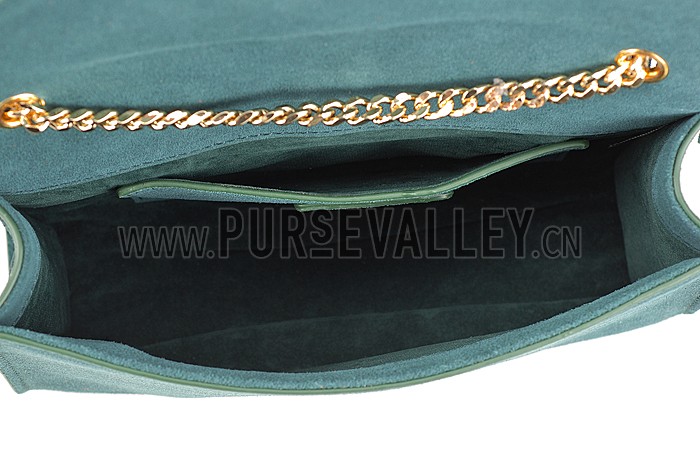 Saint Laurent Medium Fringed Suede Leather Satchel Green