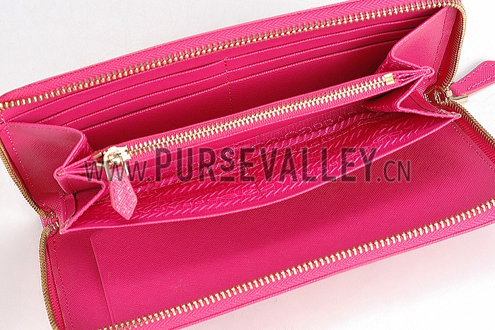 Prada Vernice Saffiano Leather Zip Around Rose Wallet