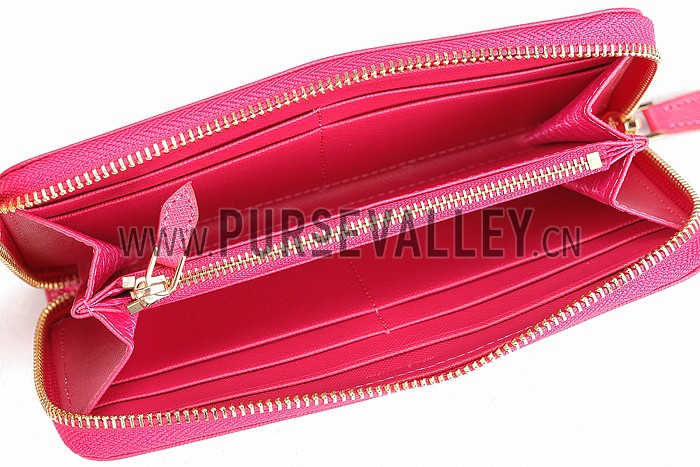 Prada Saffiano Leather Zip Around Rose Wallet