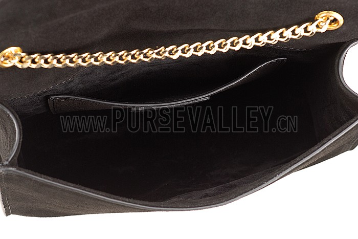 Saint Laurent Medium Fringed Suede Leather Satchel Black