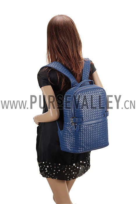 Bottega Veneta Intrecciato Unisex Backpack Blue Bag
