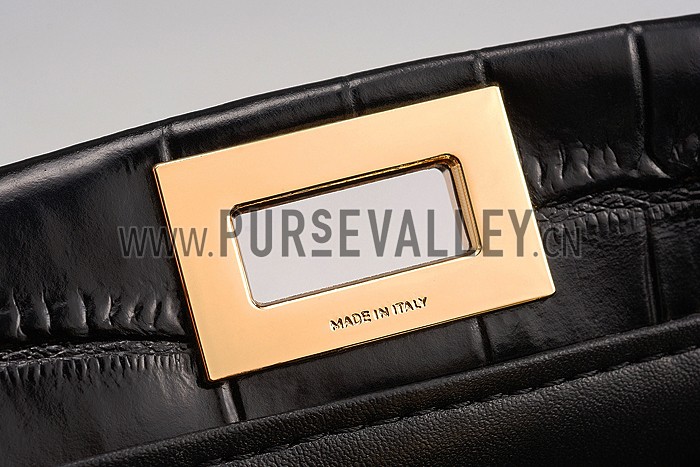 Fendi Mini Peekaboo Black Croc Leather Bag 608294