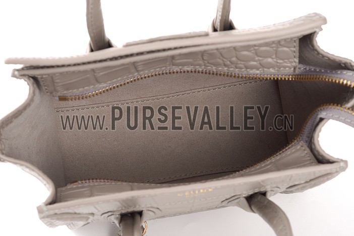 Celine Nano Luggage Crocodile Grey