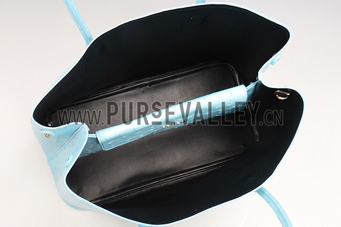 Prada Double Tote Ostrich Leather Bag Light Blue