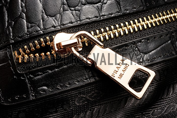 Prada Promenade Black And Red Small Crocodile Bag