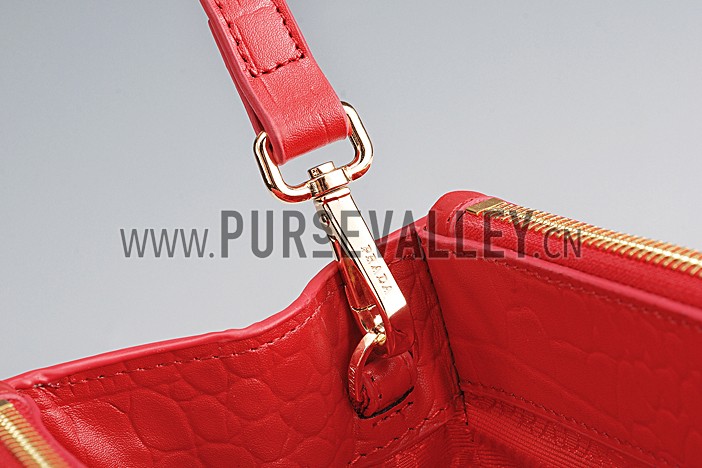 Prada Saffiano Crocodile Leather Red Bag
