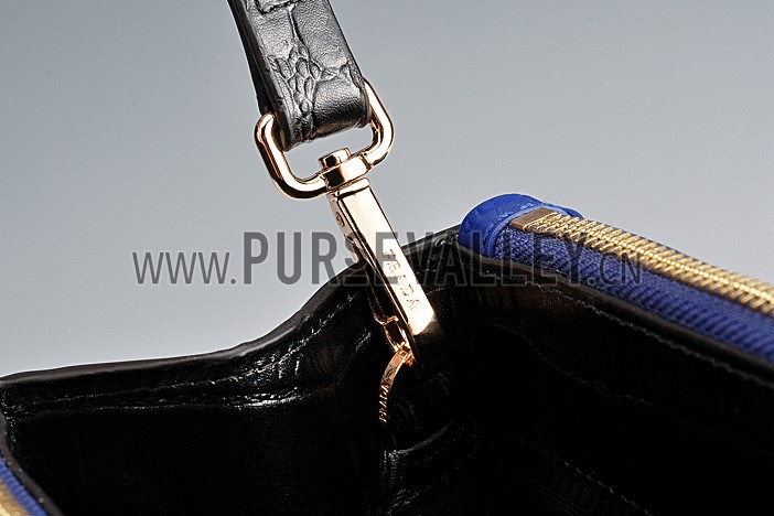 Prada Saffiano Crocodile Leather Black And Blue Bag