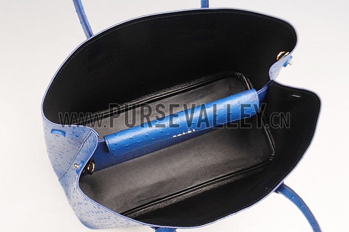 Prada Double Tote Ostrich Leather Bag Blue