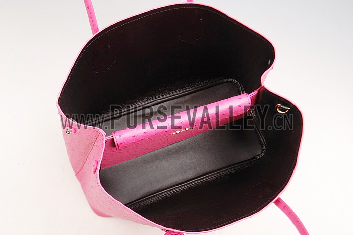Prada Double Tote Ostrich Leather Bag Fuchsia