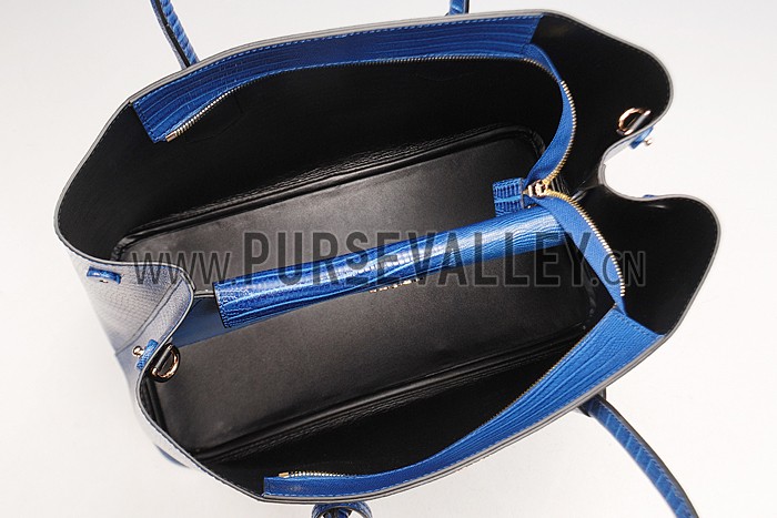 Prada Double Tote Crocodile Leather Bag Blue