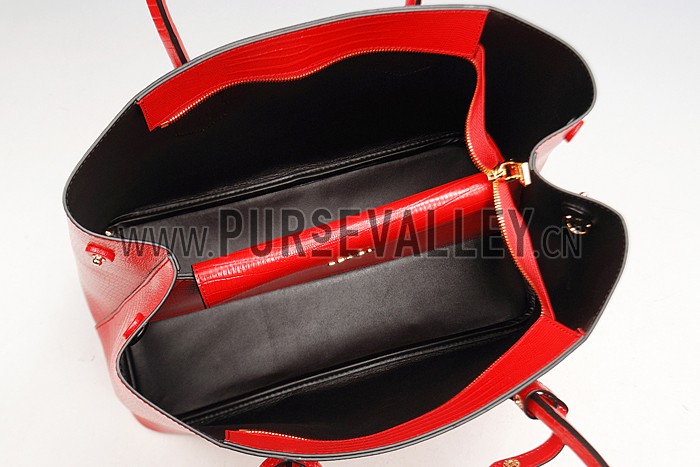 Prada Double Tote Crocodile Leather Bag Red