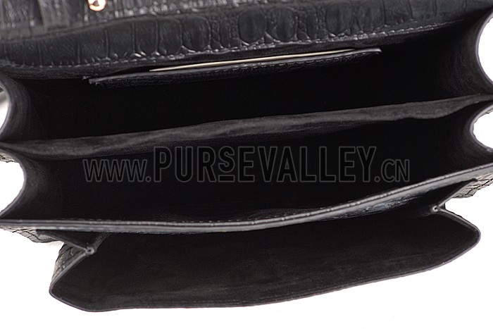 Saint Laurent High School Medium Crocodile Leather Bag Black