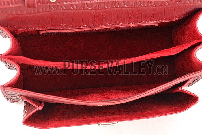 Saint Laurent High School Medium Crocodile Leather Bag Dark Red