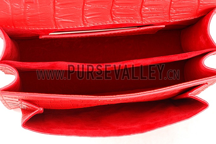 Saint Laurent High School Medium Crocodile Leather Bag Red