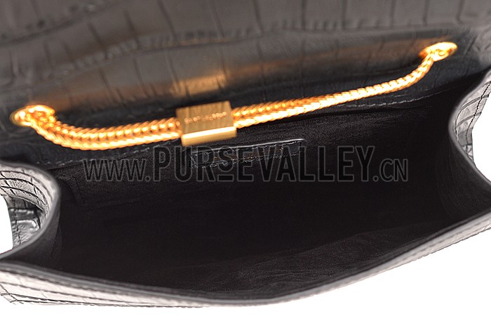 Saint Laurent Medium Tassel Crocodile Leather Clutch Bag Black