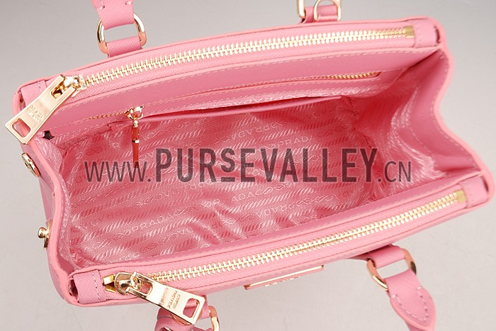 Prada Saffiano Mini Double Zip Tote Dark Pink