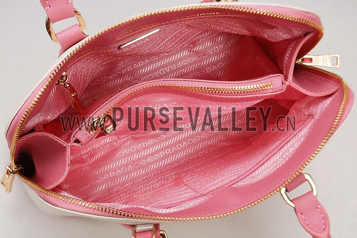 Prada Saffiano Promenade Pink and White Tote
