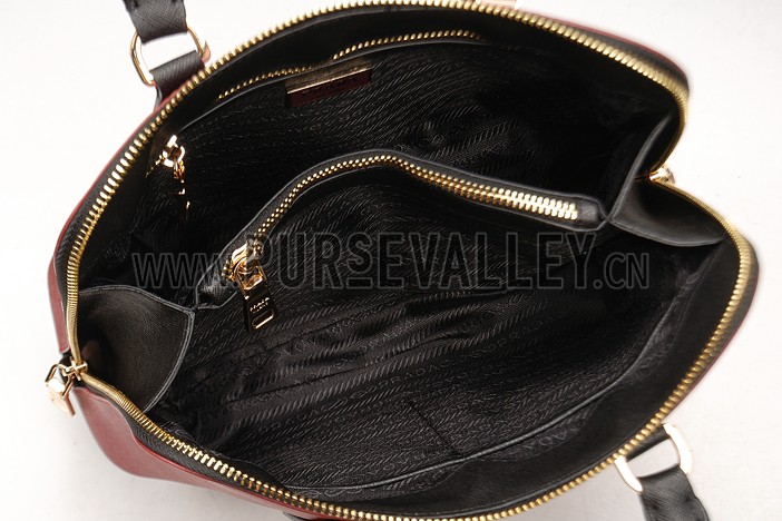 Prada Saffiano Promenade Black and Dark Red Tote