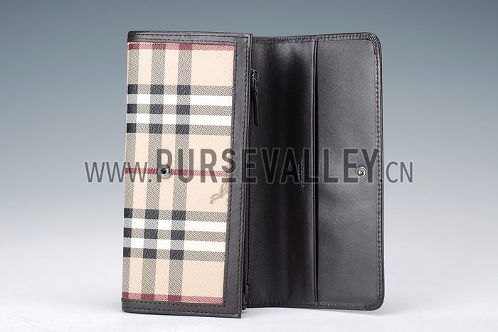 Burberry Haymarket Check Large Purse Dark Brown