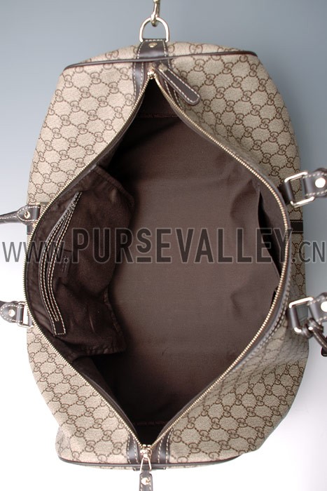 Gucci Large Carry on Duffel Grey Canvas Brown Trim with Strap
