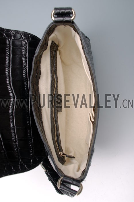 Gucci Ribot Horse Head Black Croc Leather Flap Bag