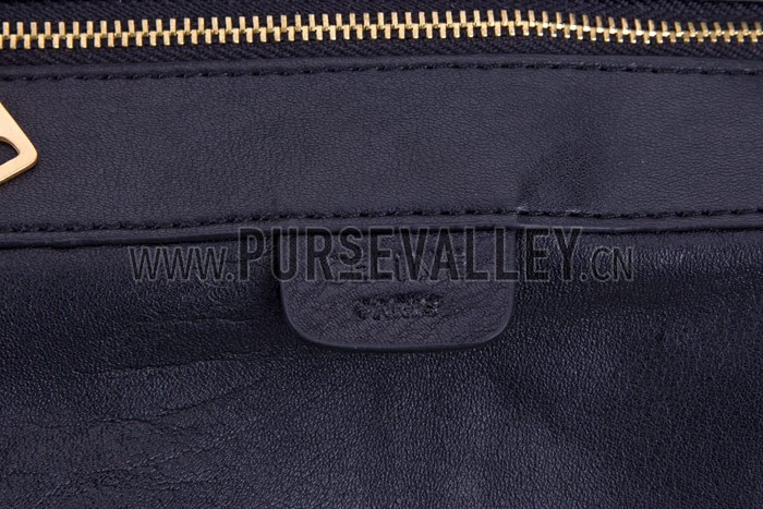 Celine Cabas Gusset Large Black Leather Shoulder Bag