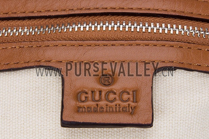 Gucci Large Logo Printed Canvas Tan Leather Trim Shopper Tote