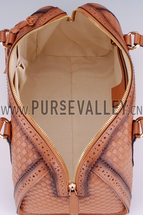 Gucci Duilio Brogue Boston Tan Leather Bag