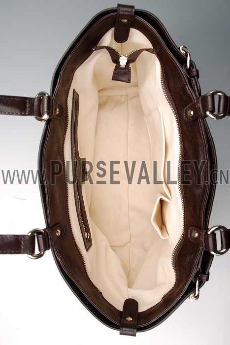 Gucci Belted Large Top Handle Canvas Bag Dark Brown Trim