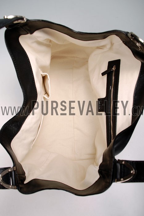 Gucci Soft Stirrup Black Leather Large Shoulder Bag