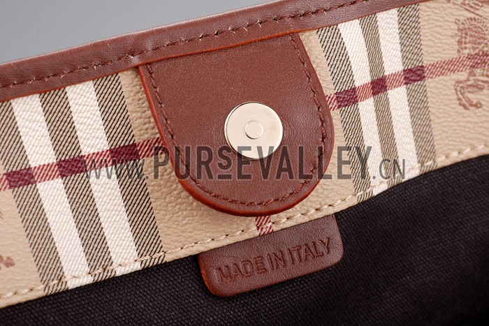 Burberry Haymarket Small Tote Brown Trim